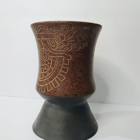 Vtg Mexico Vase Folk Art Pottery Ceramic Terracota Stoneware Etched Hand-crafted - Picture 9 of 12